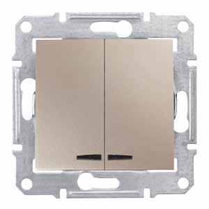 SE Sedna Титан Выключатель 2-клавишный с подсветкой 10А (сх 5) (SDN0300368)