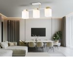 Люстра на штанге со стеклянными плафонами Ambrella TR303045/3 WH/GD белый/золото E27/3 max 60W 540*100*270