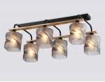 Светильник потолочный со стеклянными плафонами Ambrella TR3033250/6 BK/WD черный/дерево E27/6 max 60W 580*340*245