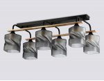 Светильник потолочный со стеклянными плафонами Ambrella TR3033250/6 BK/WD черный/дерево E27/6 max 60W 580*340*245