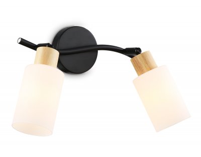 Настенно-потолочный спот в стиле лофт Ambrella TR8721/2 BK/WD черный/дерево E14/2 max 60W 380*100*210
