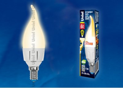 Лампа светодиодная диммируемая Uniel LED-CW37-6W/WW/E14/FR/DIM PLP01WH Лампа светодиодная диммируемая Uniel LED-CW37-6W/WW/E14/FR/DIM PLP01WH