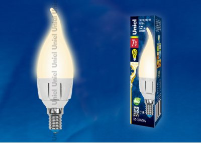 Лампа светодиодная Uniel LED-CW37-7W/WW/E14/FR PLP01WH Лампа светодиодная Uniel LED-CW37-7W/WW/E14/FR PLP01WH