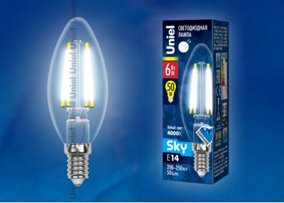 Лампа светодиодная Uniel LED-C35-6W/NW/E14/CL PLS02WH