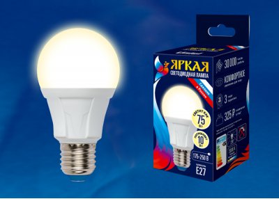 Лампа светодиодная Uniel LED-A60 10W/WW/E27/FR PLP01WH Лампа светодиодная Uniel LED-A60 10W/WW/E27/FR PLP01WH