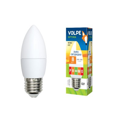 Лампа светодиодная Volpe LED-C37-8W/WW/E27/FR/O