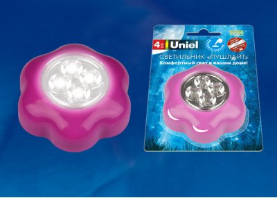 Светильник ночник с батарейками Uniel DTL-359 Цветок-A/Pink/4LED/3АAA