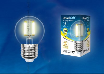Лампа светодиодная Uniel LED-G45-6W/WW/E27/CL GLA01TR