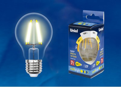 Лампа светодиодная Uniel LED-A60-7W/WW/E27/CL/MB GLM10TR