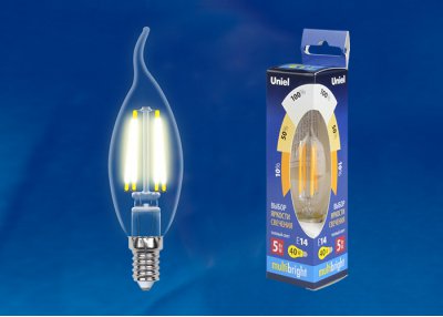 Лампа светодиодная Uniel LED-CW35-5W/WW/E14/CL/MB GLM10TR