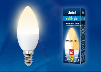 Лампа светодиодная Uniel LED-C37-6W/WW/E14/FR/MB PLM11WH Лампа светодиодная Uniel LED-C37-6W/WW/E14/FR/MB PLM11WH