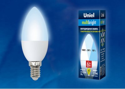 Лампа светодиодная Uniel LED-C37-6W/NW/E14/FR/MB PLM11WH Лампа светодиодная Uniel LED-C37-6W/NW/E14/FR/MB PLM11WH