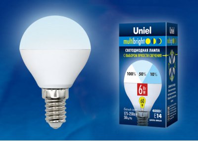 Лампа светодиодная Uniel LED-G45-6W/NW/E14/FR/MB PLM11WH Лампа светодиодная Uniel LED-G45-6W/NW/E14/FR/MB PLM11WH