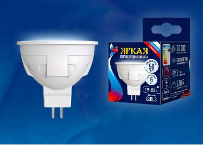 Лампа светодиодная Uniel LED-JCDR 6W/NW/GU5.3/FR PLP01WH