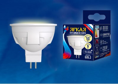 Лампа светодиодная Uniel LED-JCDR 6W/WW/GU5.3/FR PLP01WH