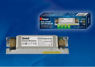 Блок питания для светодиодных ламп и модулей Uniel UET-VAS-038B20 24V IP20 Блок питания для светодиодных ламп и модулей Uniel UET-VAS-038B20 24V IP20