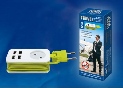 Удлинитель бытовой Uniel S-CT1-1,5U WHITE/GREEN