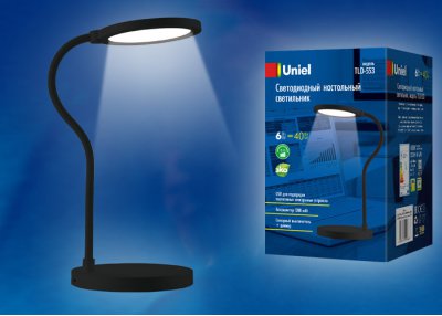 Светодиодный светильник с аккумулятором Uniel TLD-553 Black/LED/400Lm/4500K/Dimmer/USB