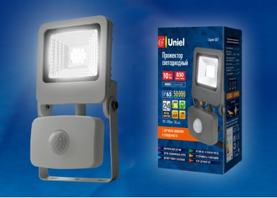 Прожектор светодиодный Uniel ULF-F37-10W/NW SENSOR IP54 195-240В SILVER