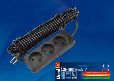 Удлинитель бытовой Uniel S-CD3-5 BLACK