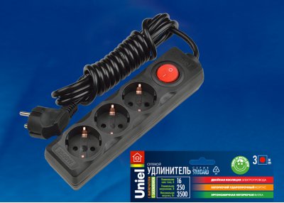 Удлинитель бытовой Uniel S-GCD3-7B BLACK