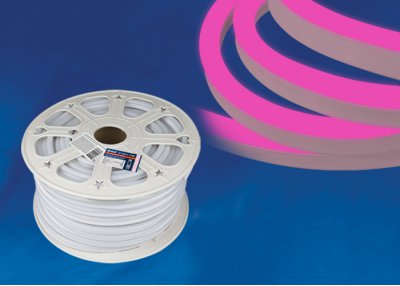 Лента светодиодная герметичная Uniel ULS-N21-2835-120LED/m-8mm-IP67-220V-8W/m-50M-PINK бобина