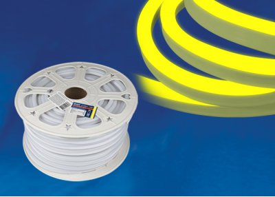 Лента светодиодная герметичная Uniel ULS-N21-2835-120LED/m-8mm-IP67-220V-8W/m-50M-YELLOW бобина