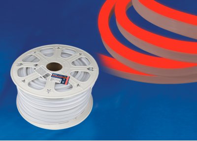 Лента светодиодная герметичная Uniel ULS-N21-2835-120LED/m-8mm-IP67-220V-8W/m-50M-RED бобина