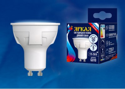 Лампа светодиодная Uniel LED-JCDR 6W/NW/GU10/FR/DIM PLP01WH