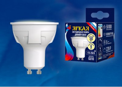 Лампа светодиодная Uniel LED-JCDR 6W/WW/GU10/FR/DIM PLP01WH