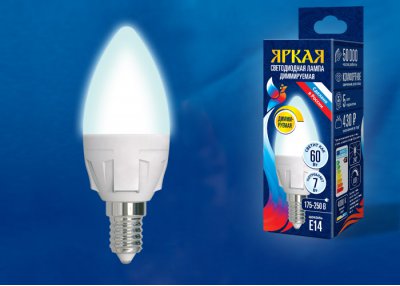 Лампа светодиодная Uniel LED-C37 7W/4000K/E14/FR/DIM PLP01WH