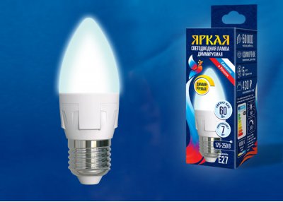 Лампа светодиодная Uniel LED-C37 7W/4000K/E27/FR/DIM PLP01WH