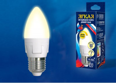 Лампа светодиодная Uniel LED-C37 7W/3000K/E27/FR/DIM PLP01WH