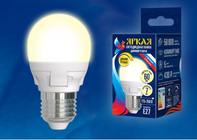 Лампа светодиодная Uniel LED-G45 7W/3000K/E27/FR/DIM PLP01WH