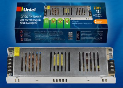 Блок питания для светодиодных ламп и модулей Uniel UET-VAS-250A20 12V IP20 Блок питания для светодиодных ламп и модулей Uniel UET-VAS-250A20 12V IP20