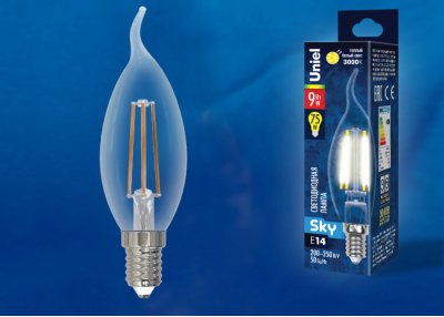 Лампа светодиодная Uniel LED-CW35-9W/3000K/E14/CL PLS02WH Лампа светодиодная Uniel LED-CW35-9W/3000K/E14/CL PLS02WH