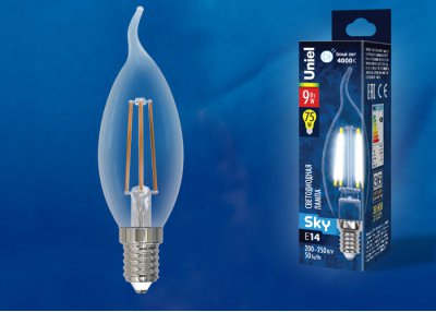 Лампа светодиодная Uniel LED-CW35-9W/4000K/E14/CL PLS02WH