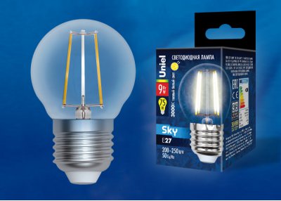 Лампа светодиодная Uniel LED-G45-9W/3000K/E27/CL PLS02WH