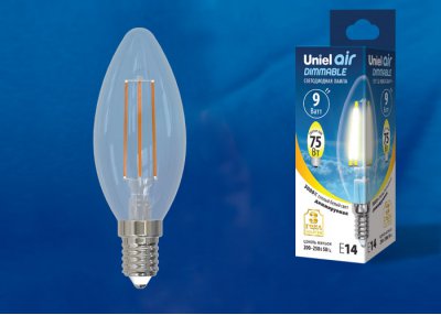 Лампа светодиодная Uniel LED-C35-9W/3000K/E14/CL/DIM GLA01TR