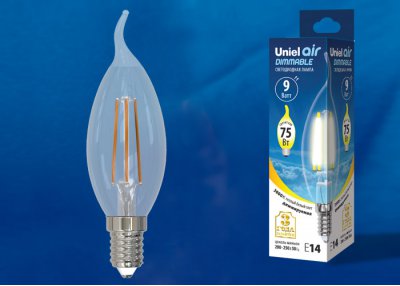 Лампа светодиодная Uniel LED-CW35-9W/3000K/E14/CL/DIM GLA01TR
