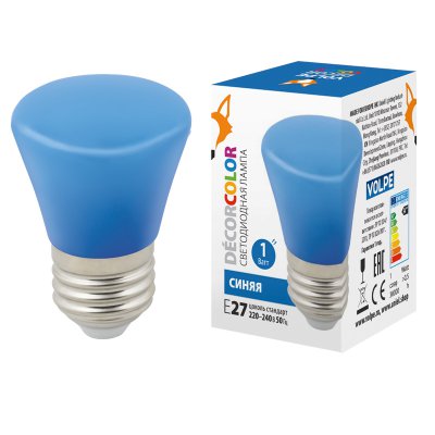 Лампа светодиодная Volpe LED-D45-1W/BLUE/E27/FR/С BELL