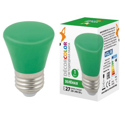 Лампа светодиодная Volpe LED-D45-1W/GREEN/E27/FR/С BELL