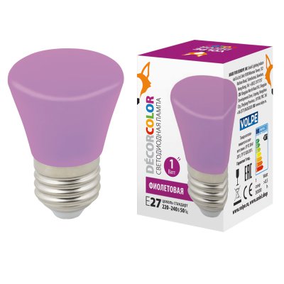 Лампа светодиодная Volpe LED-D45-1W/PURPLE/E27/FR/С BELL