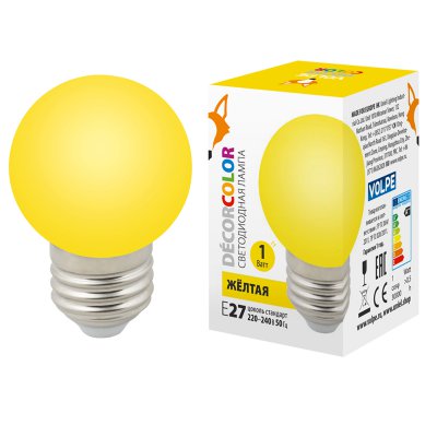 Лампа светодиодная Volpe LED-G45-1W/YELLOW/E27/FR/С Лампа светодиодная Volpe LED-G45-1W/YELLOW/E27/FR/С