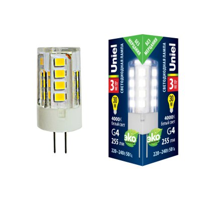 Лампа светодиодная Uniel LED-JC-220/3W/4000K/G4/CL GLZ09TR