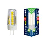 Лампа светодиодная Uniel LED-JC-220/5W/3000K/G4/CL GLZ09TR