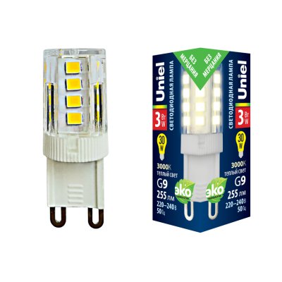 Лампа светодиодная Uniel LED-JCD-3W/3000K/G9/CL GLZ09TR