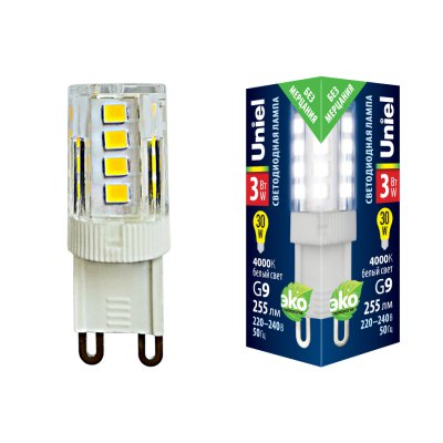 Лампа светодиодная Uniel LED-JCD-3W/4000K/G9/CL GLZ09TR