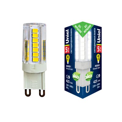 Лампа светодиодная Uniel LED-JCD-5W/4000K/G9/CL GLZ09TR Лампа светодиодная Uniel LED-JCD-5W/4000K/G9/CL GLZ09TR