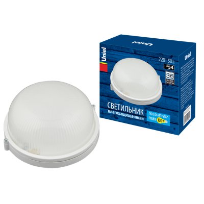 Светильник пылевлагозащищенный Uniel UWL-R01 100W/E27 IP54 WHITE Круг